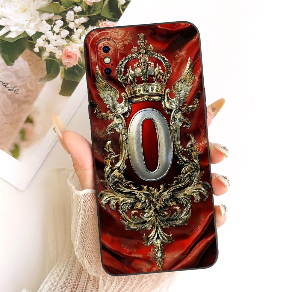 For iPhone X A1865 Phone Case For iPhone XS A2097 Cover Luxury A-Z Letters Fashion Crown 2D Painted Silicone Casing