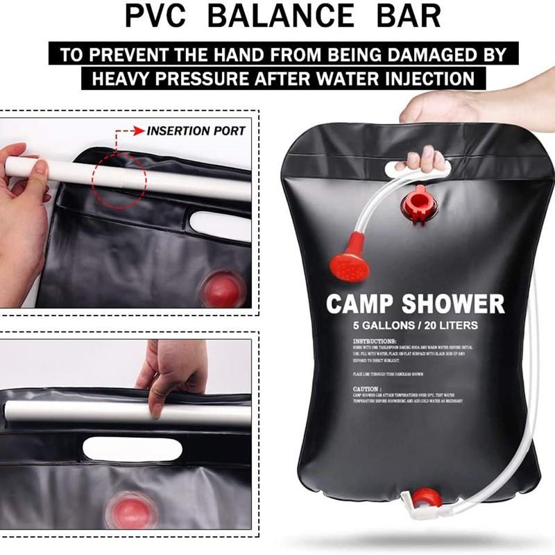 Portable Solar Shower Bag Camping Outdoor Travel PVC Water Heater With Head