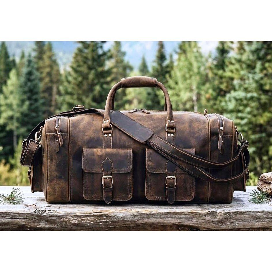 

Кожаная спортивная сумка, большая дорожная сумка, дорожная сумка, дорожная сумка, ручная кладь для мужчин и женщин, ночная сумка, подарок для него/нее Подарок 24 in коричневый