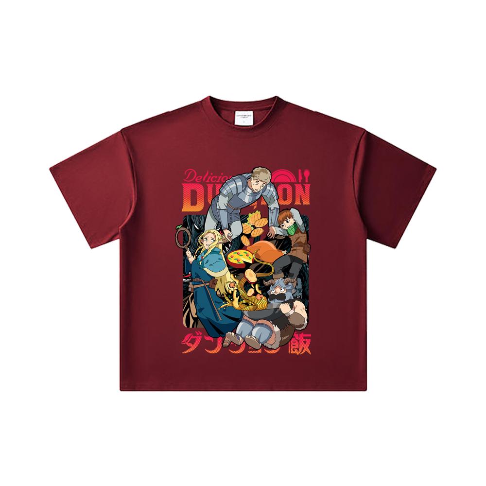 

260 GSM Double Yarn 32 Count 100% Cotton Delicious in Dungeon V1 Print Unisex Heavy Cotton T Shirt 2XL вина червоного кольору