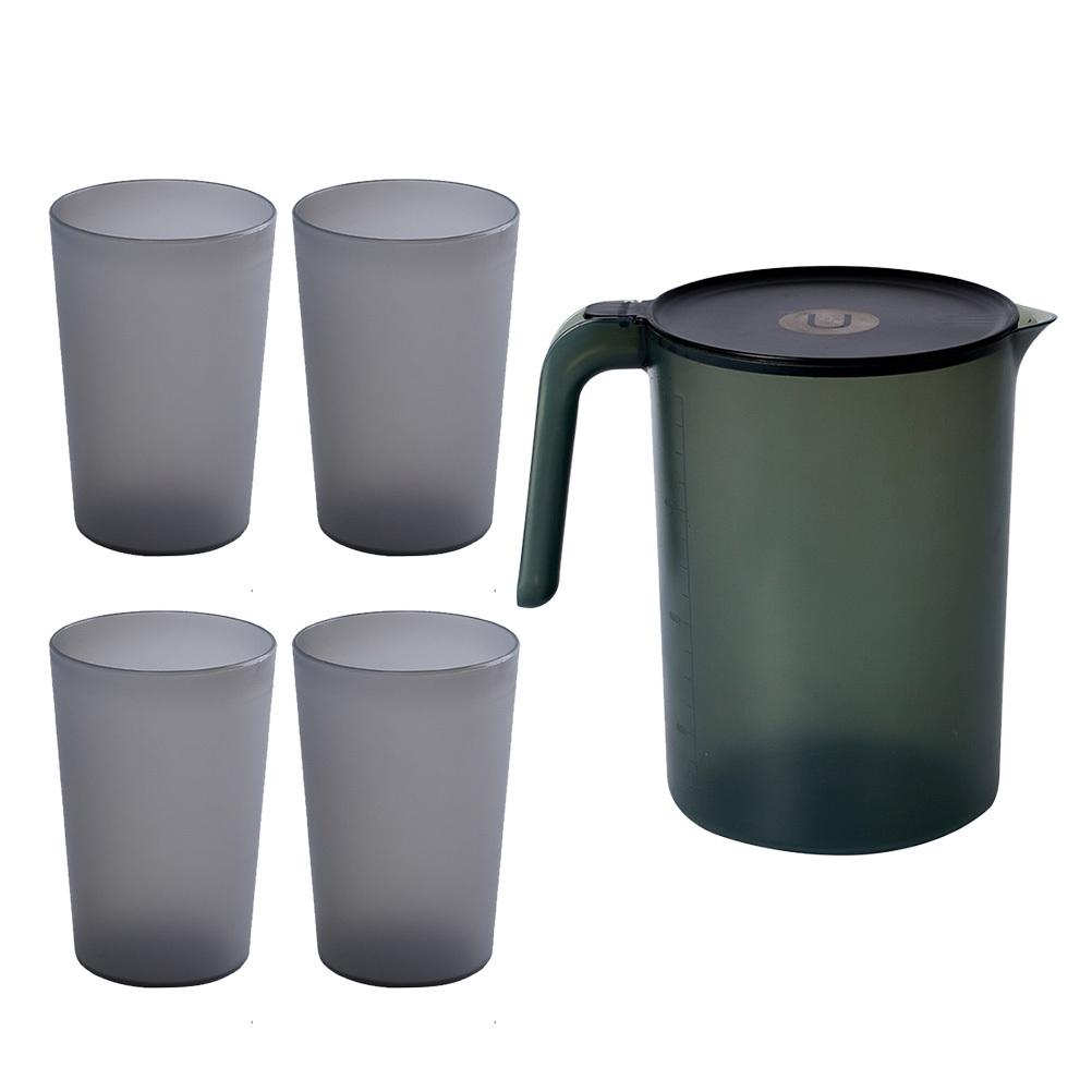 1 Set Plastic Large Capacity Cold Water Kettle Set Transparent Pitcher Splash-Proof Cover Handle Design Cups Included Kitchen