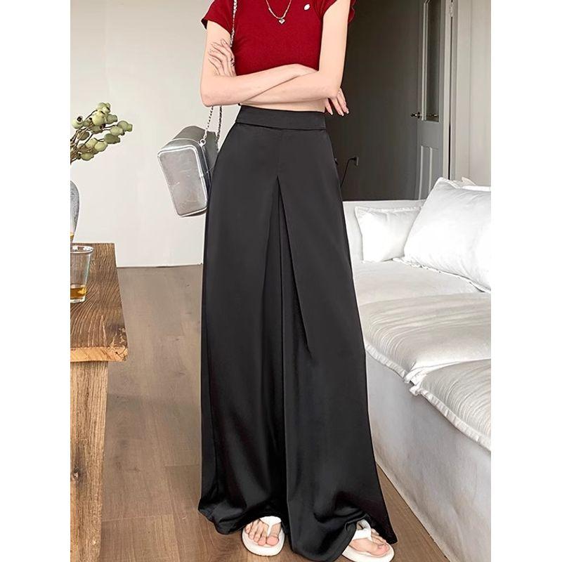 Kumikumi Fancy Satin Casual Pants Loose Pants Women's Clothing Fall Drape High Waist Straight-Leg Pants Mop Pants
