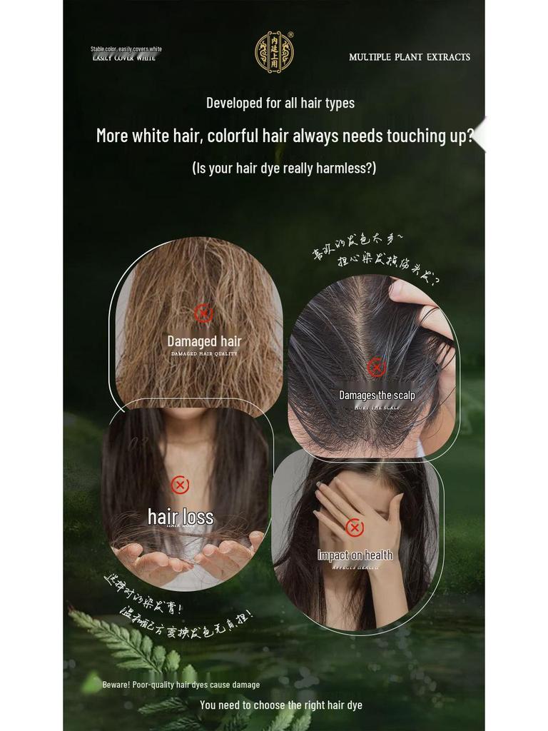 Beijing Tong Ren Tang Natural Black Brown Hair Dye with Black Tea Extract - Plant-Based Bubble Dye Cream