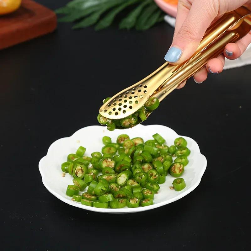 Dropshipping Stainless Steel Non-stick Kitchen BBQ Tongs Smart Grill Meat Food Clip Cooking Clamp Gold/Silver Accessories