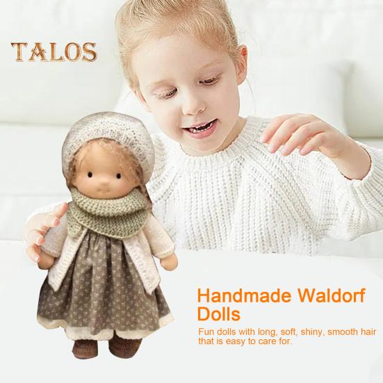 Păpușă Waldorf lucrată manual Haine elegante Păpuși tricotate expresie cu păr moale Cadou de păpușă vintage croșetată pentru prietenii familiei Călătorii în aer liber Decor acasă