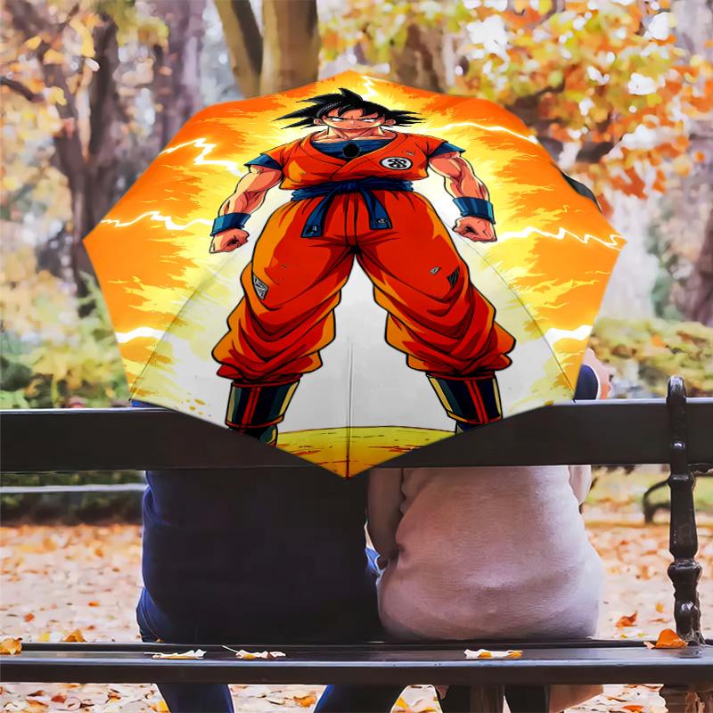 1 Stück Automatischer Faltregenschirm - Son Goku Muster Tragbares faltbares Design Mit 8 Speichen Weihnachts-Geburtstagsgeschenke