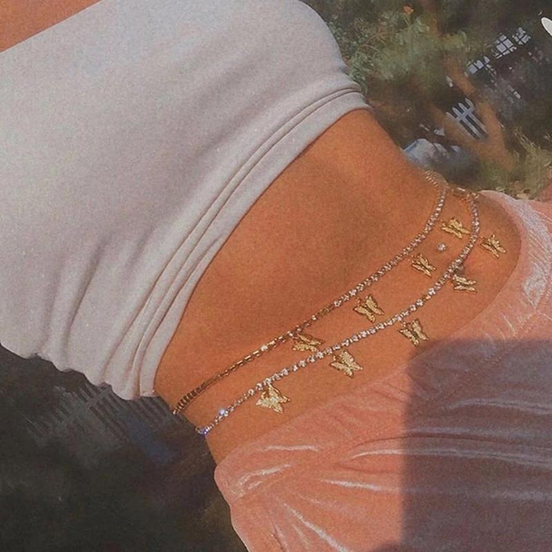 Summer Beach Punk Waist Belly Chain Belt for Women Alloy Dangle for Butterfly Decor Chain Dance Bikini Party Body Suppli