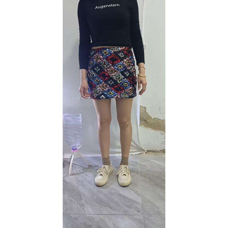 European and American Style Women's Irregular Sequined Bodycon Skirt Slim Shorts Beaded Low-Cut Short Skirt