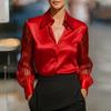 Damen Einfarbig Vielseitig Locker Satin Langarm Bluse Top