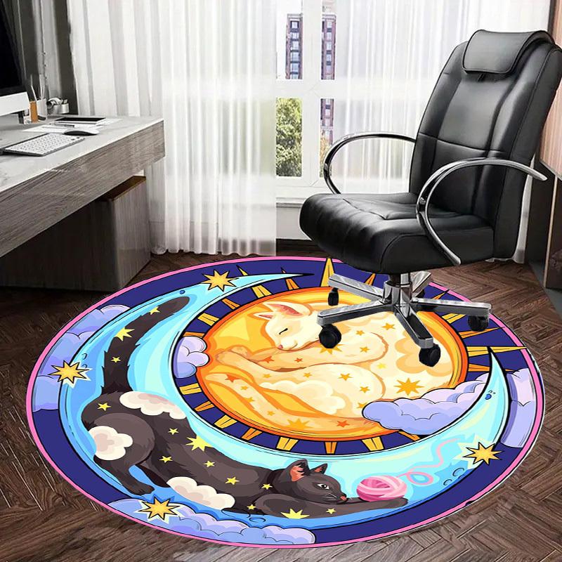 1pc Office Carpet Chair Mats Starry Night Cats Moon Illustration Perfect for Decorating Office Chairs, Living Rooms, Or Bedrooms