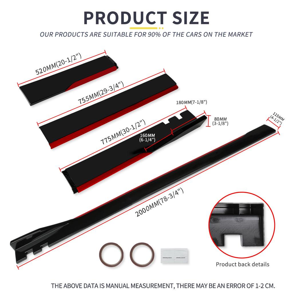 1 Pair 6 PCS 2M/2.2M Universal Side Skirts Extension Rocker Panels Lip Splitters BMW ABS Car Accessories Car