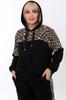 Women's Fashion Big Size Tracksuit Set Leopard Pattern Blocked Lace Up Hooded Tracksuit