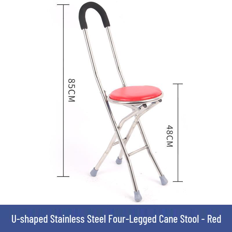 Adjustable Non-slip Folding Walker Stool for Elderly - Stainless Steel