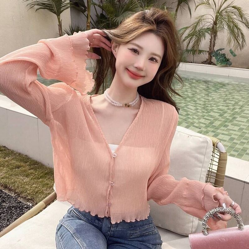 

Spring New Arrival Classic Style All-Match and Sweet Pink Temperament Coat Anti-Wrinkle Elegance Cake Sleeve Outerwear Cover-up Shawl Pink L