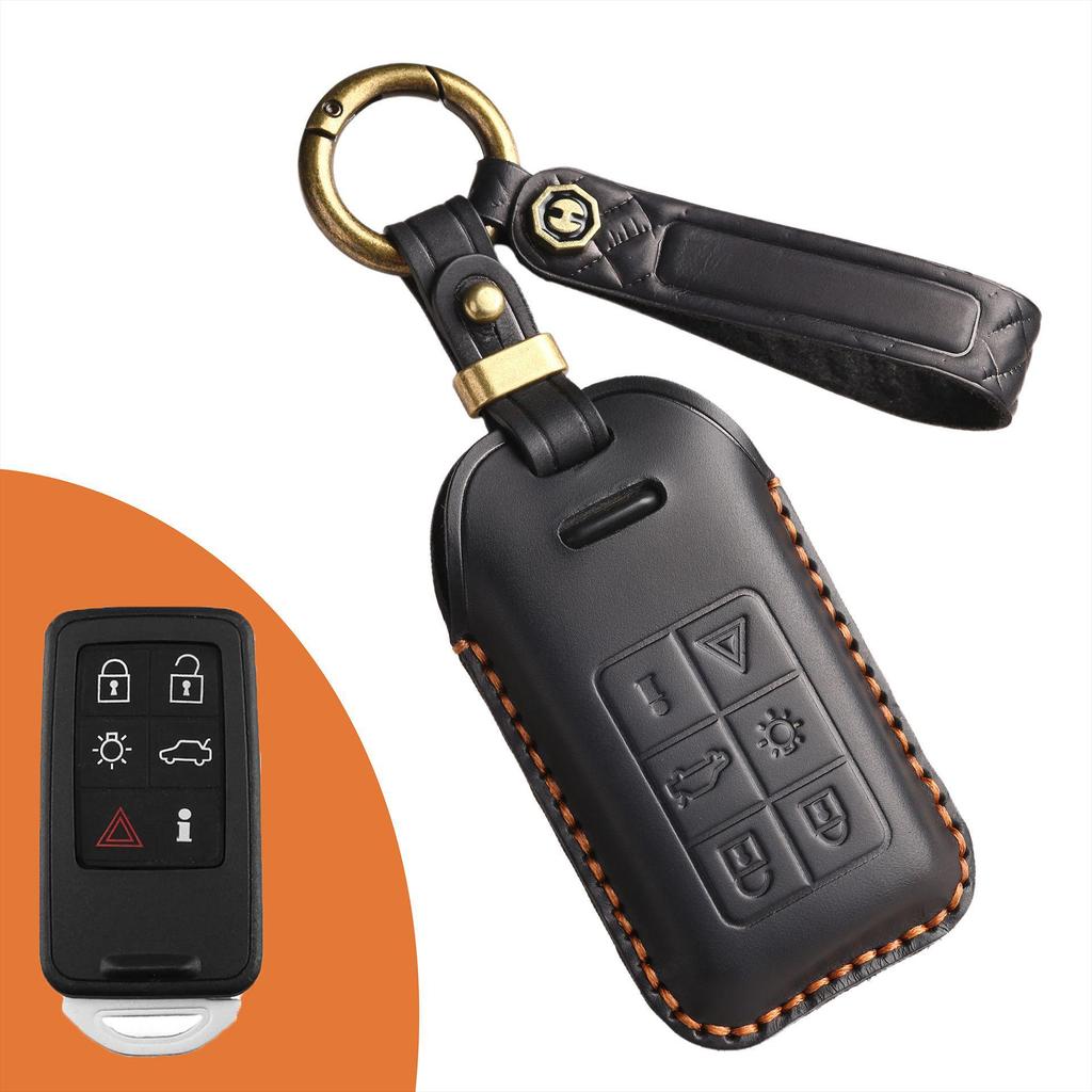 Vintage-Style Genuine Leather Key Cover for Old Volvo