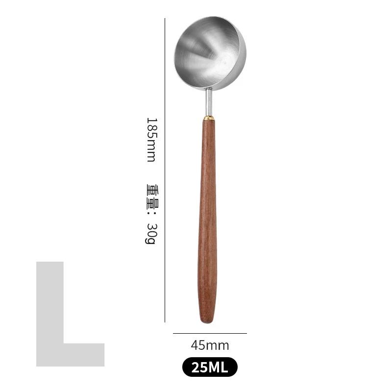 

Новая 25 мл деревянная ручка из нержавеющей стали кофейная ложка столовая ложка мерная ложка ореховое дерево длинная ручка кофейные ложки инструменты для кафе