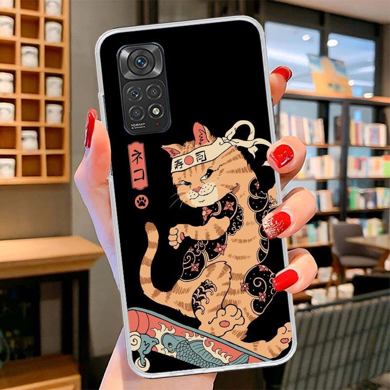Ramen Sushi Samurai Tattoo Cat Cover Phone Case For Xiaomi Redmi Note 15 14 13 12 11 10 Pro Plus 14S 12S 11S 11T 11E 10S Soft Fu