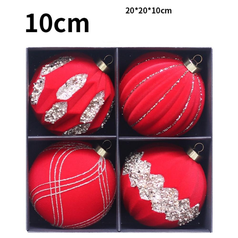 4PCS 10cm Flocked Christmas Ball Ornaments Velvet Glitter Christmas Tree Ball Pendant Home Festive New Year Christmas Decoration