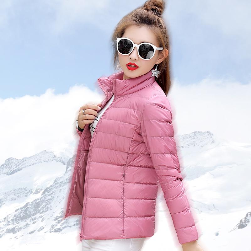 Female Warm Down Jacket Women's Light Down Jacket Short Slim Stand Collar Coat