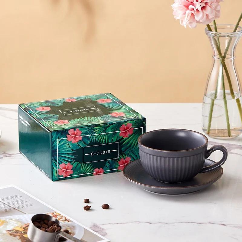 Pumpkin Coffee Cup Retro Style Latte Mug Unique Cute Style Afternoon Teacup and Saucer Cup for Home Office Ceramic Drinkware