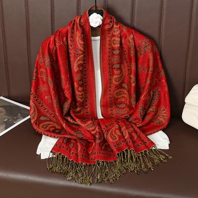 Bufanda Women's Jacquard Printed Scarf, EthnicTassel Travel Scarf, Long Silk Shawl, New Fashion, Winter.