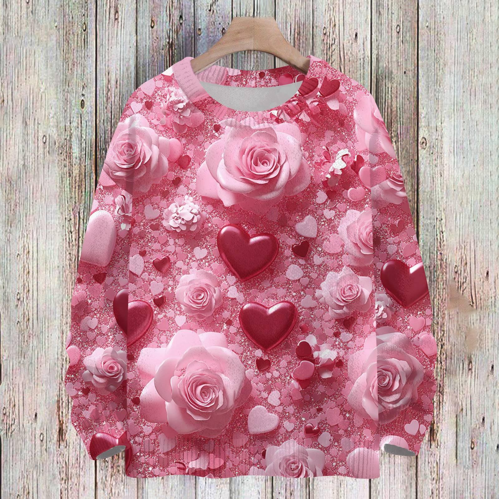 

Світшоти до Дня святого Валентина для дітей, хлопчиків і дівчаток, в язані светри, мила сорочка, осінні пуловери з круглим вирізом 90 рожевий