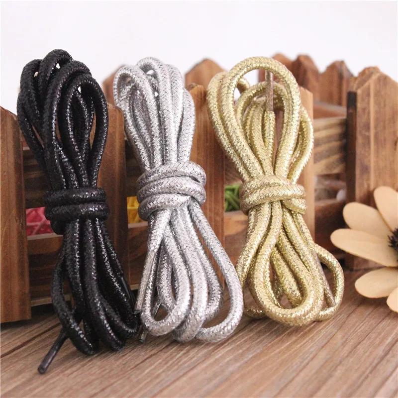 Round Shiny Metallic Glitter Shoelaces Gold Silver Silk Shoe Laces Canvas Casual Colorful Gradient Sneakers Shoelace