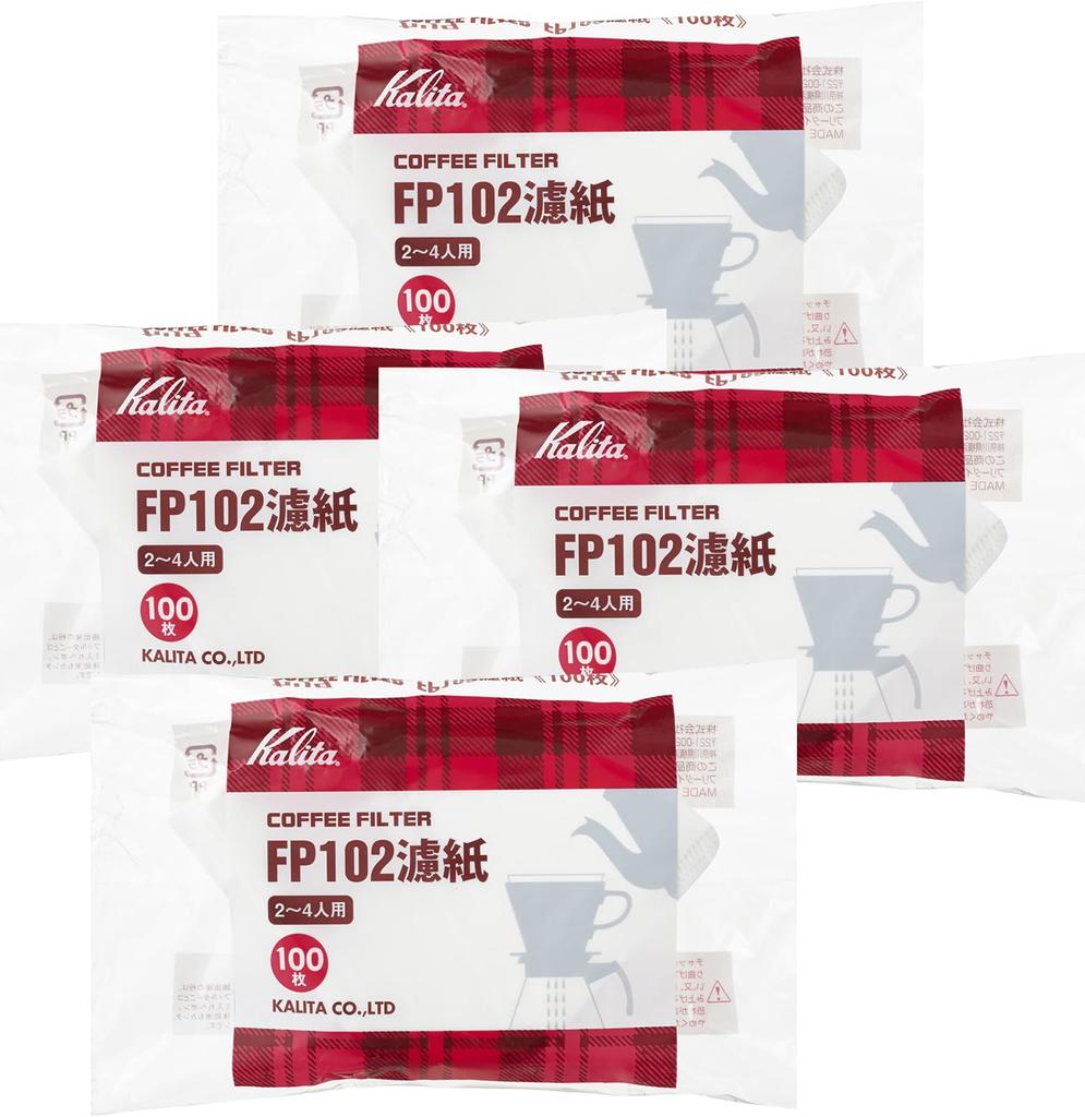 Kalita Coffee Filters, FP102 Filter Paper, Serves 2-4, 100 Filter Sheets, White, #13127, Pack of 4