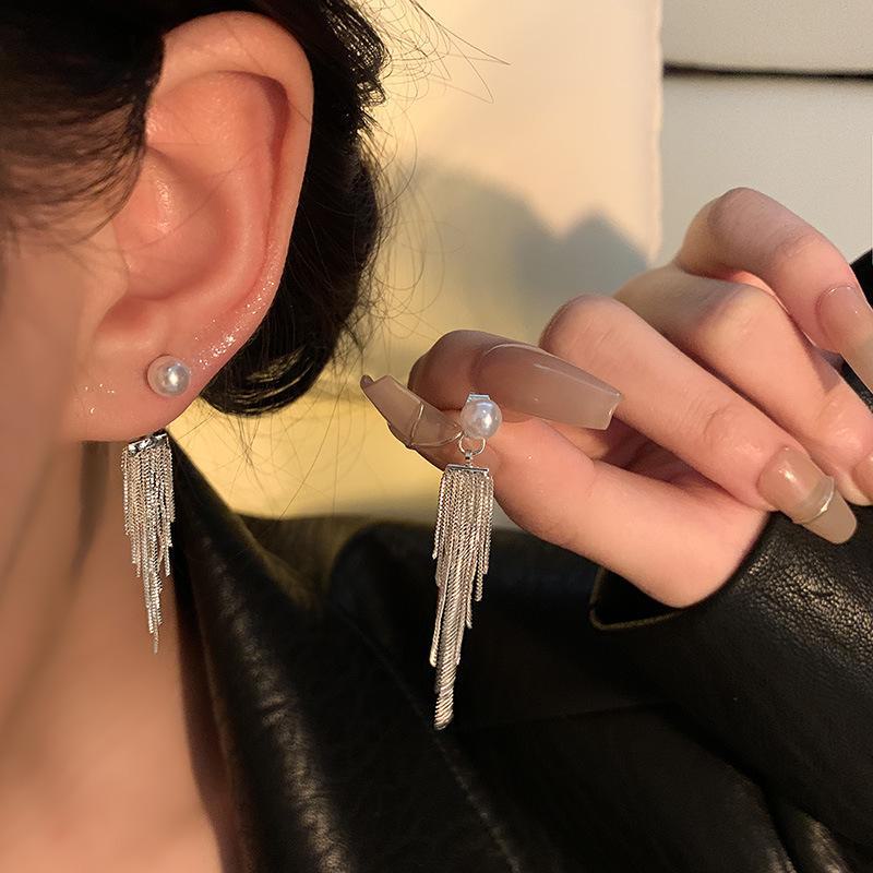 "925 Silver Long Tassel Zircon Bow Earrings for Women - Light Luxury & Versatile Design"