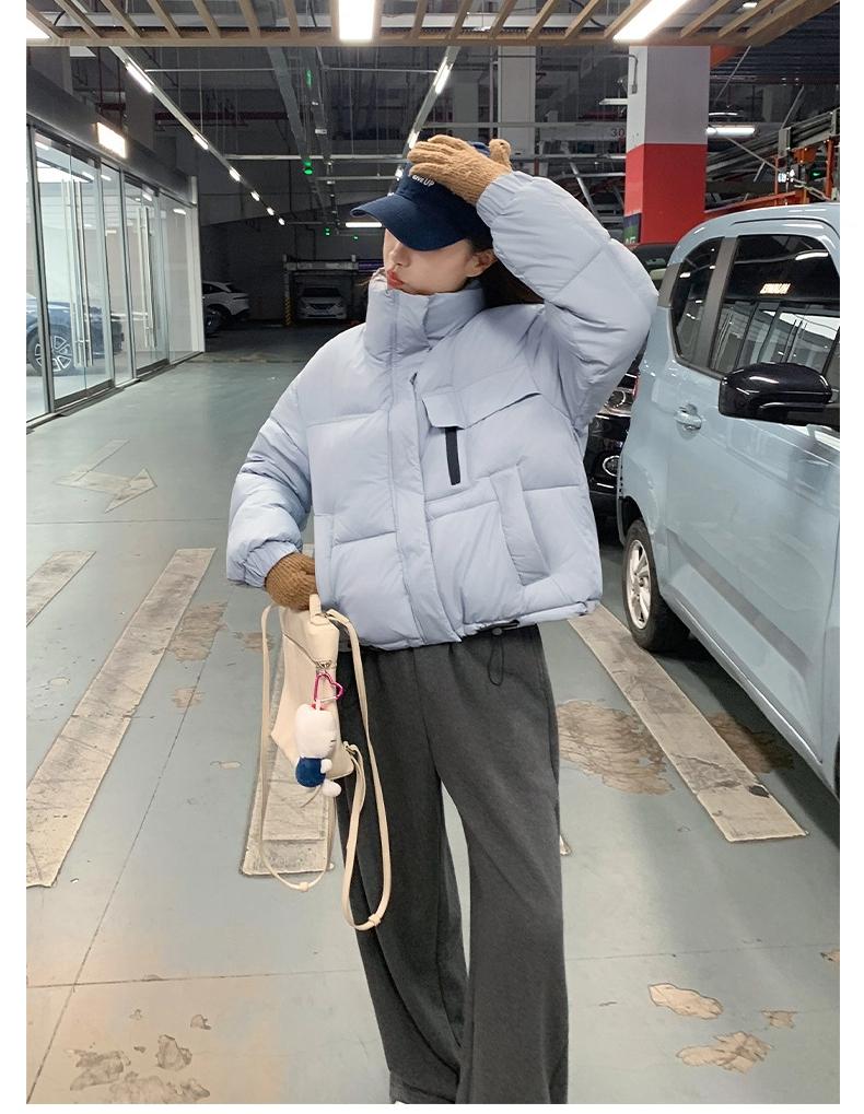 Jachetă de iarnă groasă și călduroasă pentru femei, scurtă, cu guler înalt, rezistentă la vânt, cu tiv ajustabil