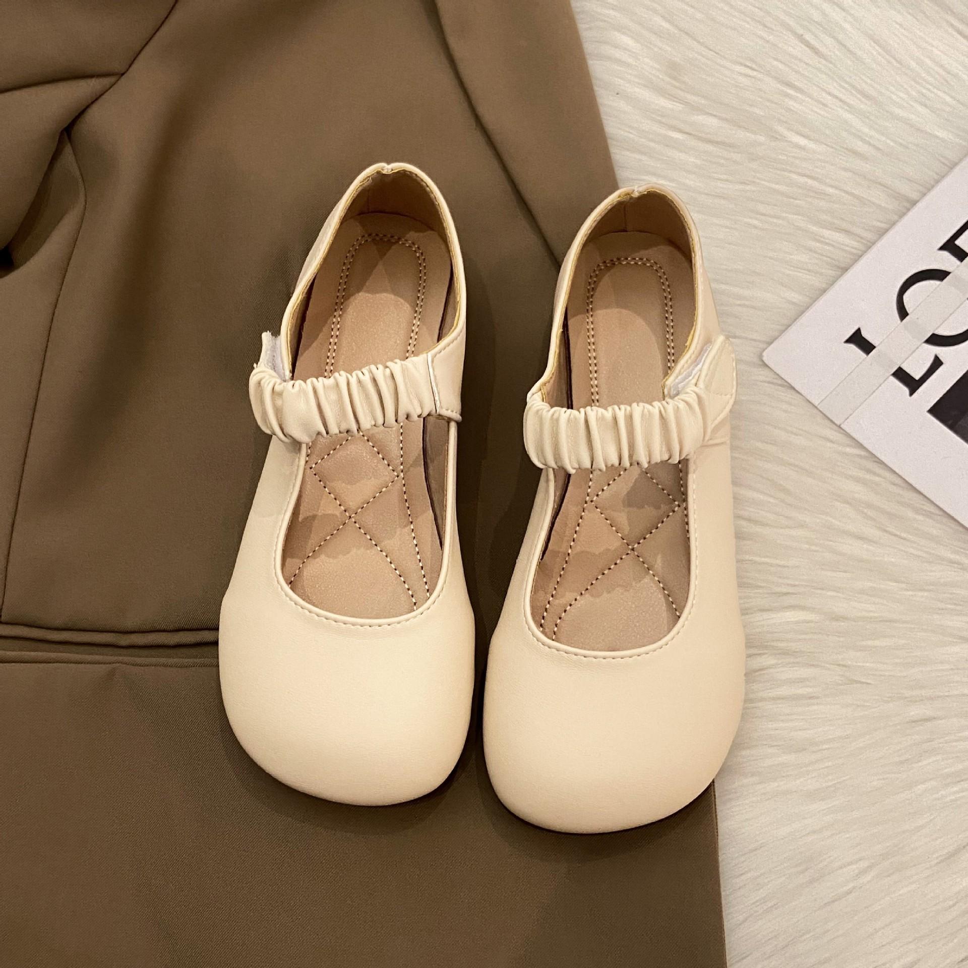 

Mary Jane women s shoes soft leather 2025 spring and autumn versatile flat-soled single shoes late evening breeze gentle shoes soft-soled comfortable 35 бежевый