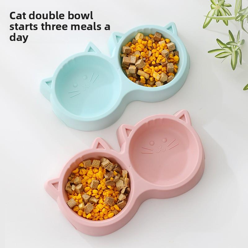 Miao Xin Bao Cat Bowl Plastic Cat Face Shaped Pet Double Bowl Pet Bowl