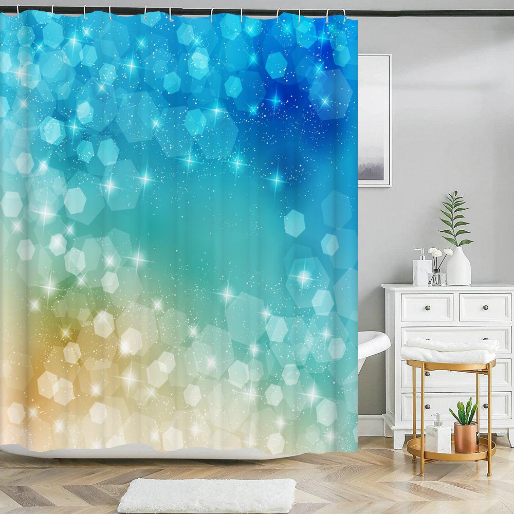 Colorful Rainbow Stripes Printed Shower Curtain Sparkling Diamond Bathroom Curtain With Hook Waterproof Polyester Bath Screen