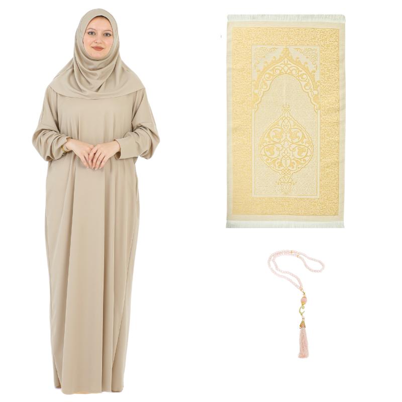Women Prayer Dress With Hijab Rug Tasbih Muslim Set Islamic Clothes Abaya Jilbab Dubai Kaftan For Eid Ramadan