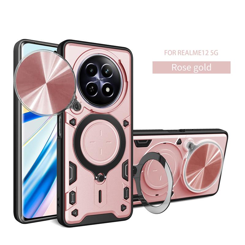 For OPPO Realme 12 5G Case Slide Lens Camera Protect Armor Phone Case For Realmi 12 Realme12 5G Magnetic Metal Ring Holder Cover