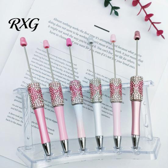Sparkly Bow Pen Diamond Beadable Pens, Bling Rhinestone Beaded DIY Plastic Bead Pen, Crystal Stylish Desk Accessory Shaft Black Ink Ballpoint Pens for