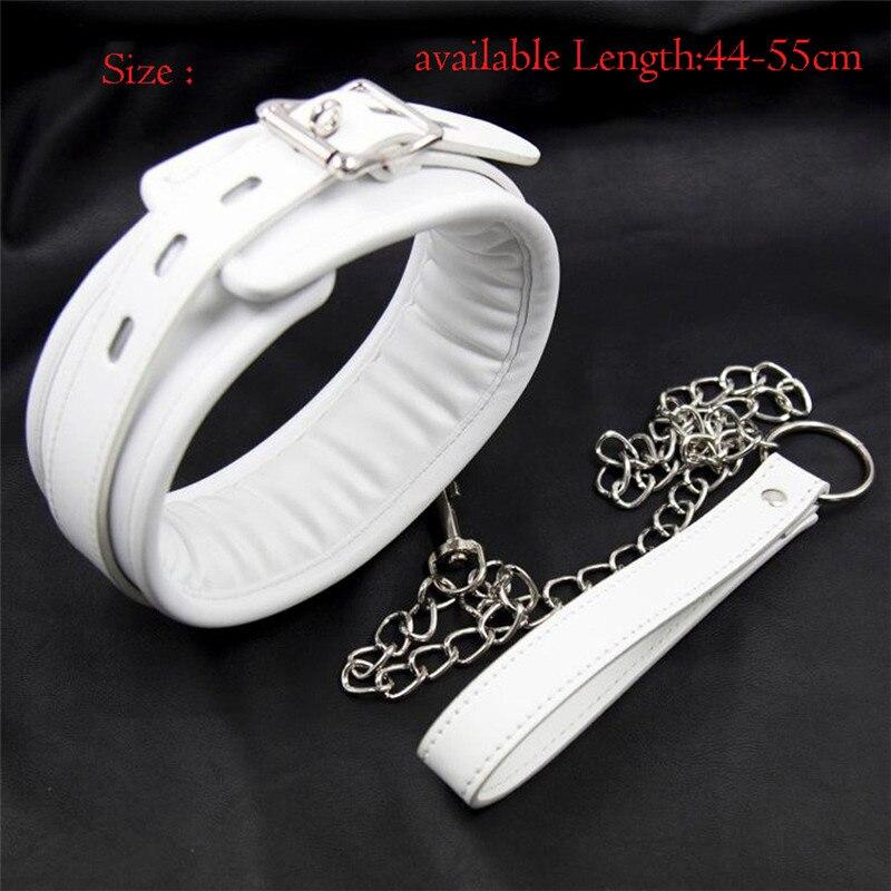 PU Leather Sponge Padded White Hands Cuffs /Ankle Cuffs / Neck Collar With Leash Bondage Restraints Accessories Sex Toys