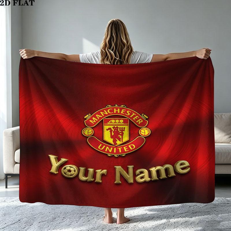 1PC Manchester United F Custom Name Patterned Flannel Blanket Suitable For All Seasons for Home Decor Warmth and Comfort Gifts Holiday Present