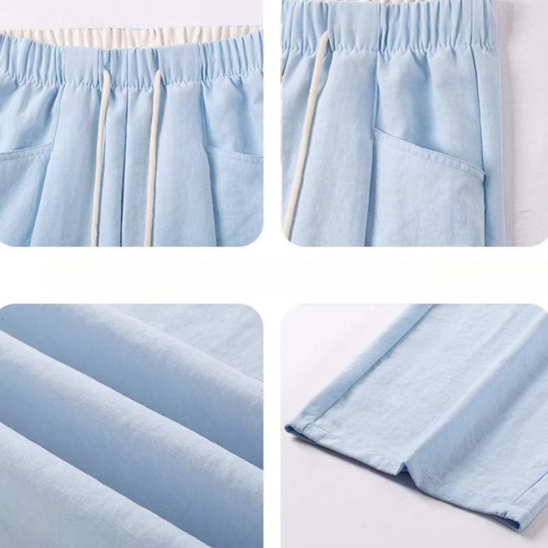 Blue Wide Leg Pants for Women Summer High Waist Drape Straight Loose Lazy Cloud Pants