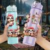 1PC Three Sloth Family Cute Cartoon Print 750ml Color Plastic Sports Water Bottle Leakproof Flip Straw Lid Suitable for Sports Office Home Use