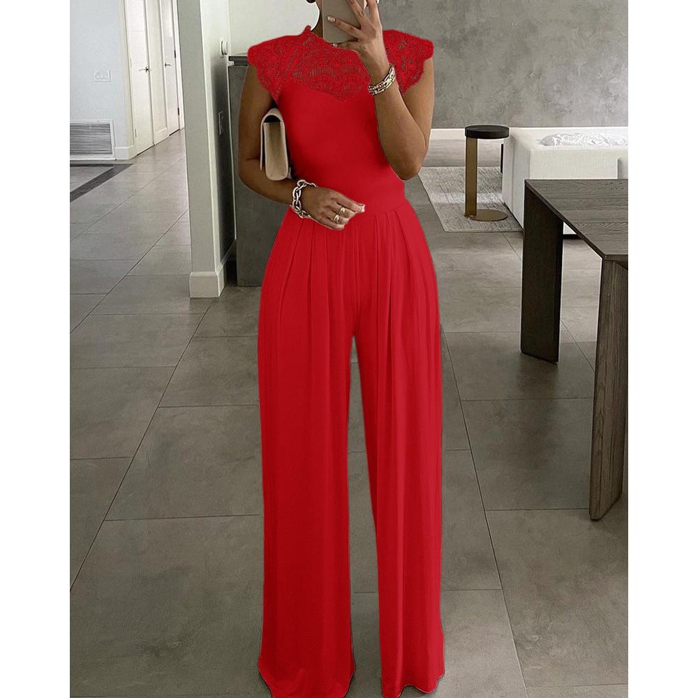 Solid Color Jumpsuits Elegant Spring Solid Romper Evening Party Clothing Pants Loose Casual Lace Overalls for Women