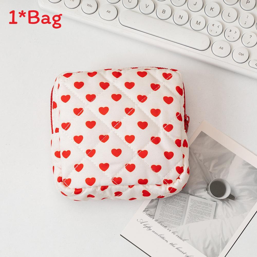 

Classic Heart Makeup Bag With Cotton Material Portable Travel Organizer For Daily Use RedHeart
