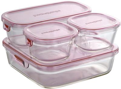 Iwaki Heat Resistant Glass Storage Container Pink Set of 4 Pack Microwave & PS-PRN-4P2