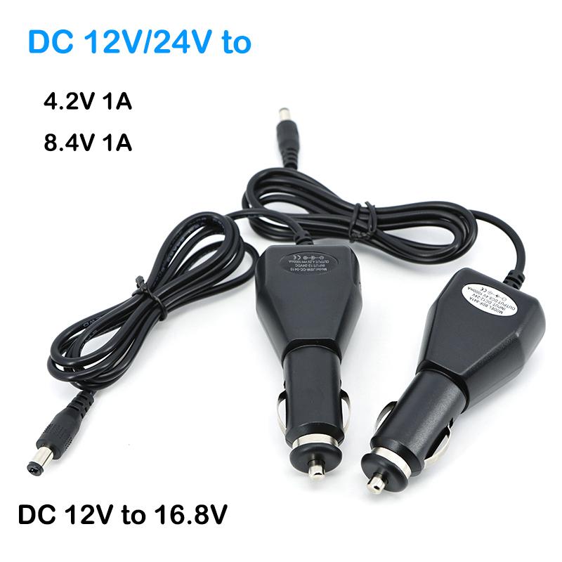 12V 24V Car Lighter power Charger Cable to DC 4.2V 8.4V 16.8v volt 1000mA for 18650 Li-ion LiPo Battery Electric 12V