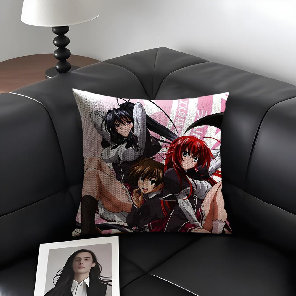 HHigh School DDxD Anime Cushion Cover Natural Linen Organic Fabric DoubleSided Printing Sofa Home Decor Gift Pillow Case