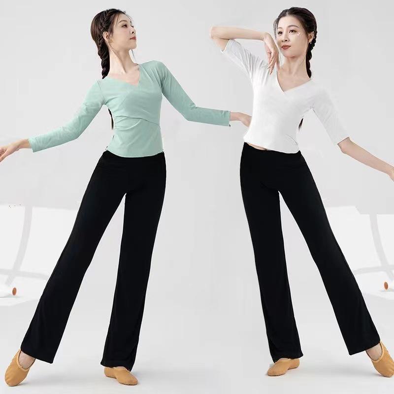 Dámský cvičební úbor pro čínský klasický tanec - Top s dlouhým rukávem, Moderní zeštíhlující design