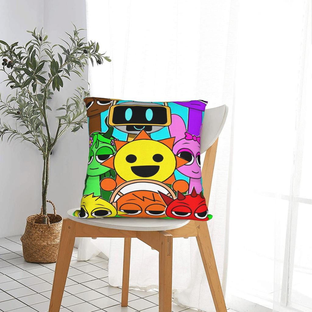 Federa per Cuscino Gioco Personaggi Sprunki Poliestere Copricuscino Regalo Copricuscino da Lancio per Divano con Cerniera 40X40cm