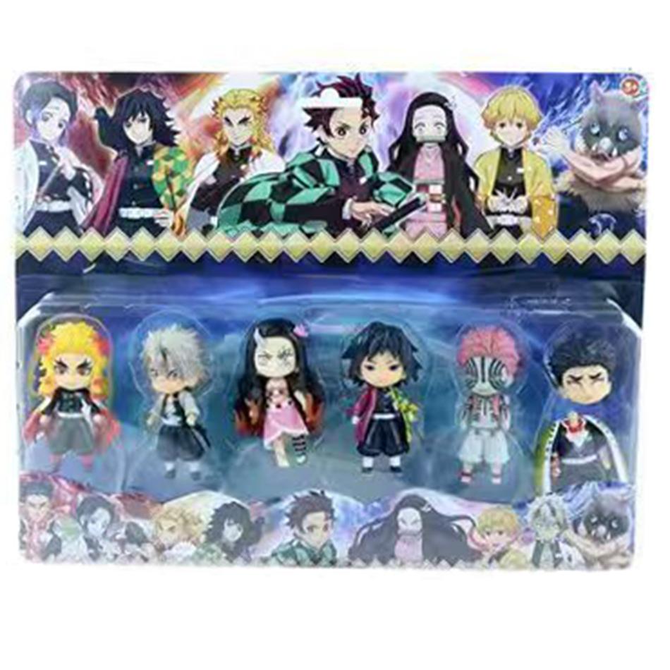 6 Stück/Set Dämonentöter Q-Version Stehende Figur Spielzeug Anime Kimetsu no Yaiba Tanjiro Nidouzi Inosuke Zenizu PVC Figurenmodell Spielzeug