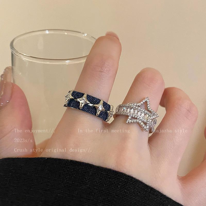 Star Zircon Open Ring Women's Autumn and Winter Light Luxury High-end Sense Fashion Personality Versatile Niche Design Couple Ring