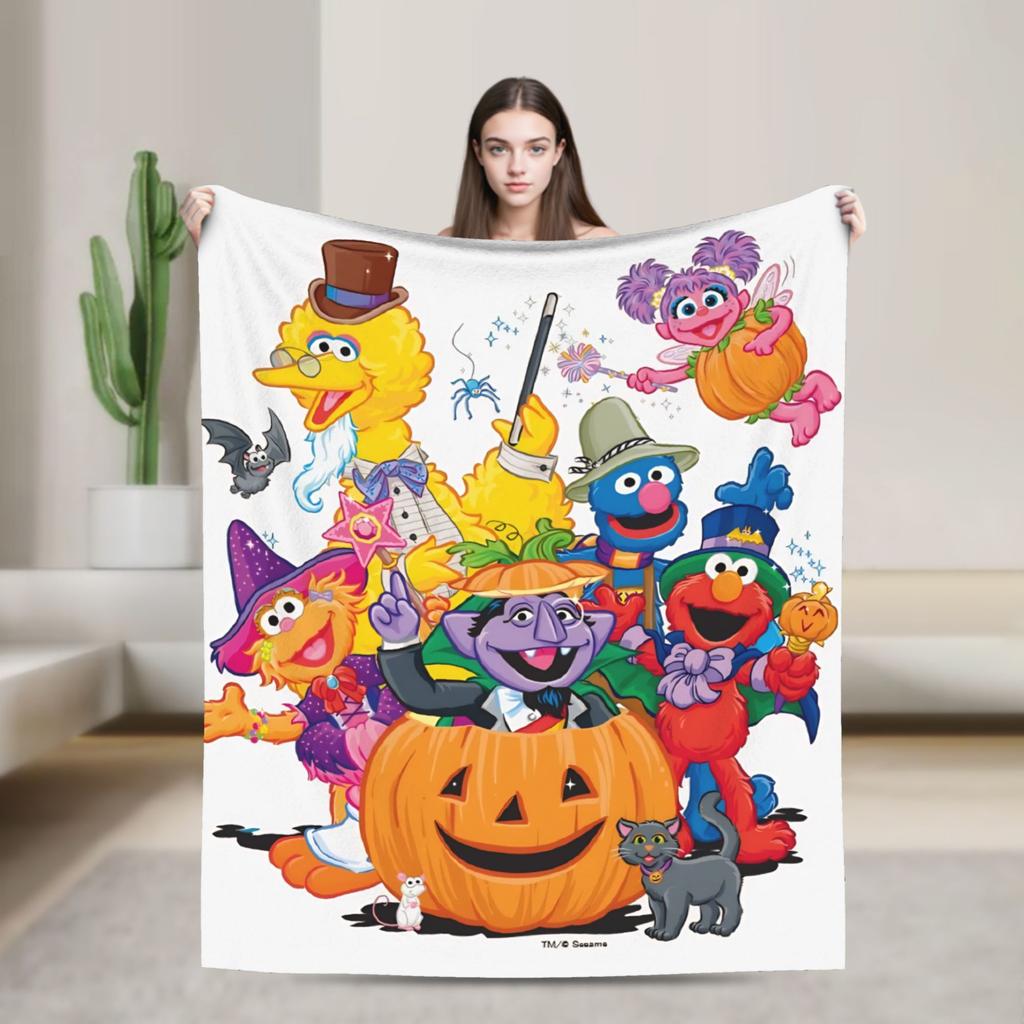 Super Warm Blanket Airplane Travel Zoe and Rosita on Yellow Bedding Throws S-Sesames Streets Flannel Bedspread For Couch Bed